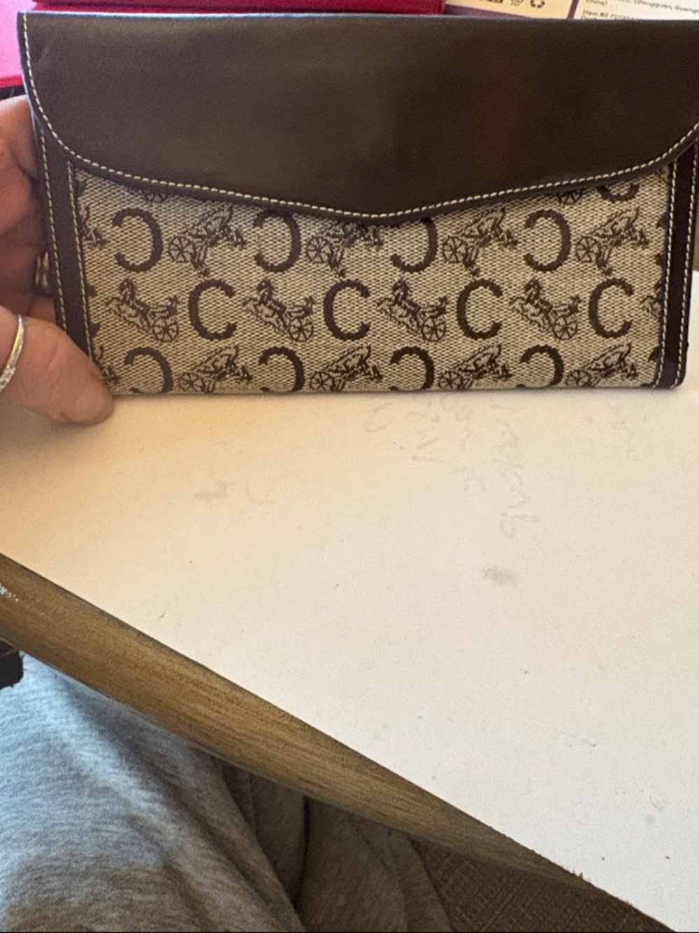 CELINE. Canvas & Leather Monogram Double sided Slim Bifold long wallet Mint - Picture 9 of 15